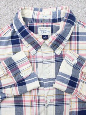 J. Crew Shirt Mens Large Blue/Pink Slim Fit Indian Madras Cotton Long Sleeve
